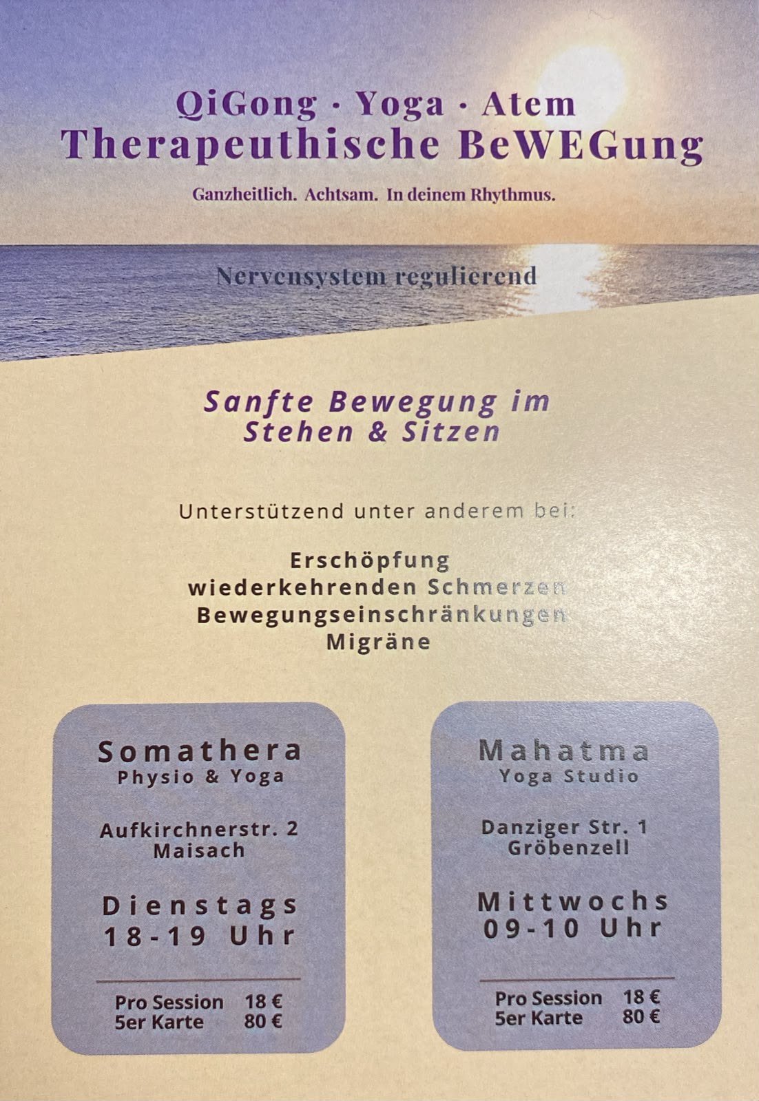Somathera – QiGong, Yoga, Atem: Therapeutische BeWEGung Flyer (Britta Martin)